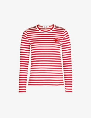 Comme des Garcons Play Women#39;s Big Red Heart Striped L/S T-shirt Red/White