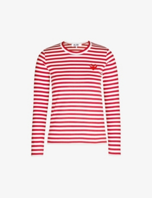 COMME DES GARCONS PLAY Heart embroidered striped cotton jersey