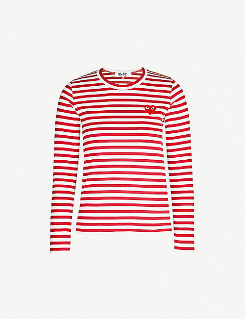 COMME DES GARCONS PLAY: Heart patch striped cotton-jersey top
