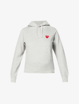 Shop Comme Des Garçons Play Comme Des Garcons Play Women's Grey Logo-embroidered Cotton-jersey Hoody