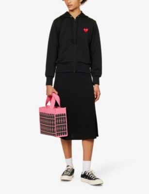 Comme Des Garçons Play Heart-embroidered Cotton-jersey Hoody In Black
