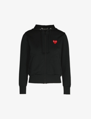 Shop Comme Des Garçons Play Comme Des Garcons Play Women's Black Heart-embroidered Cotton-jersey Hoody