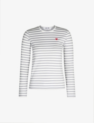 COMME DES GARCONS PLAY: Heart-embroidered striped cotton-jersey top