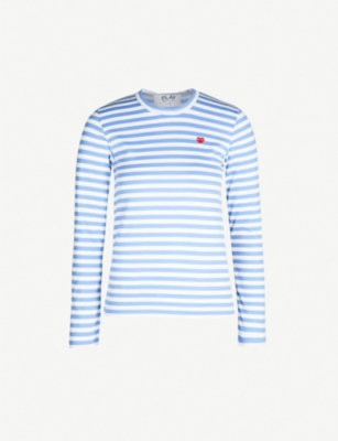 COMME DES GARCONS PLAY - Heart-embroidered striped cotton-jersey top ...