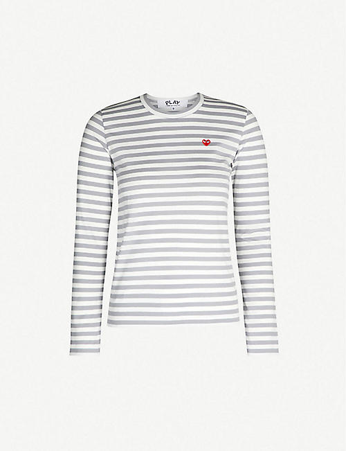 COMME DES GARCONS PLAY: Heart-embroidered striped cotton-jersey top