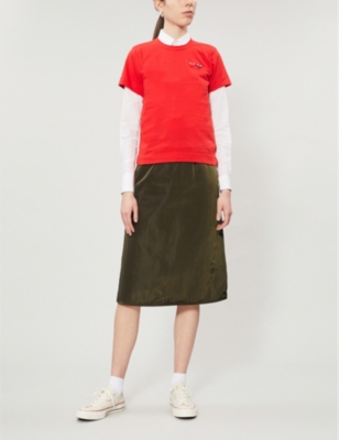 Comme Des Garçons Play Unisex T-shirt Double Burgendy Emblem Knit Clothing In Red