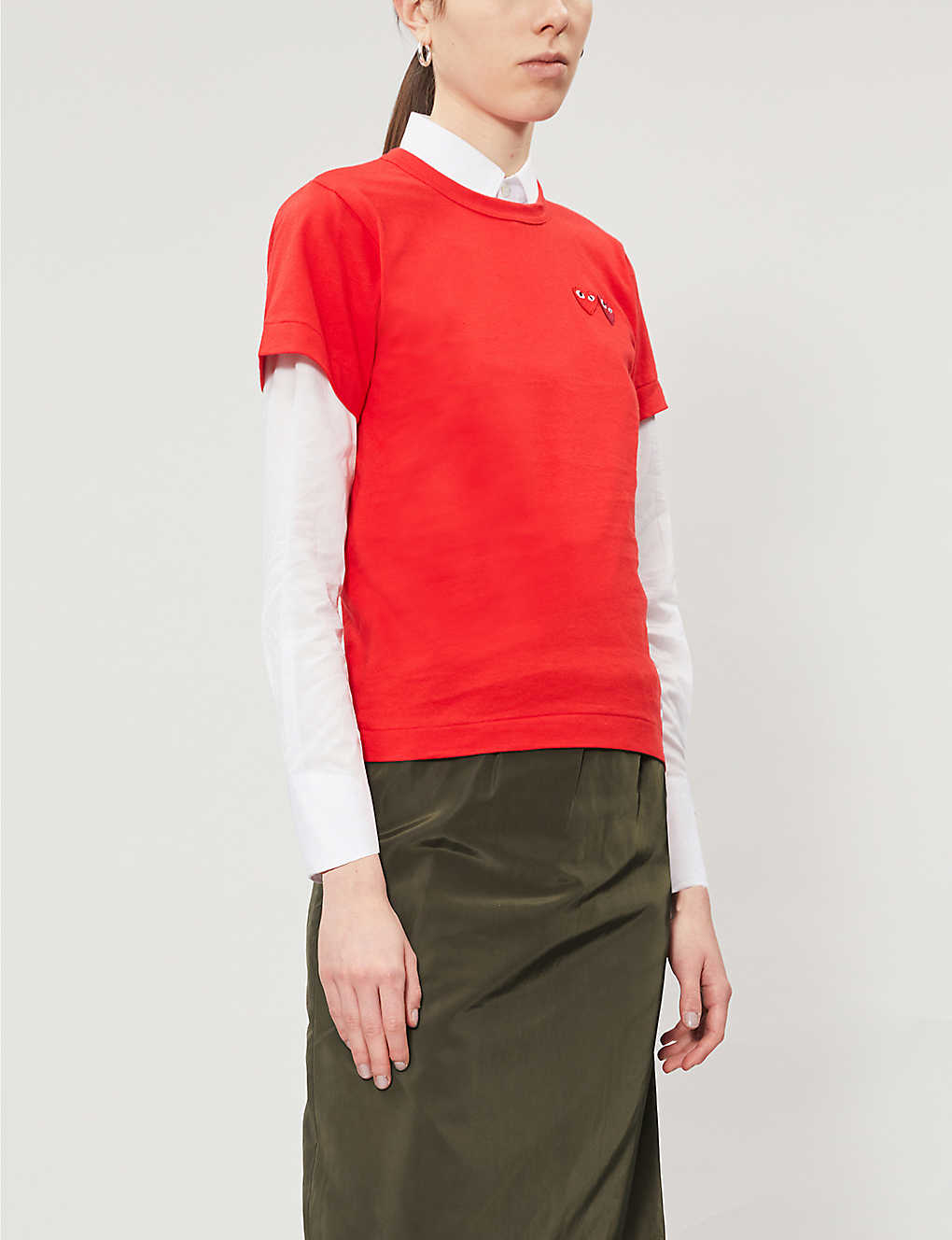 Shop Comme Des Garçons Play Comme Des Garcons Play Women's Red Double Heart-embroidered Cotton-jersey T-shirt