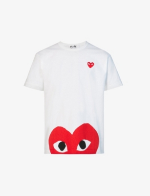 Comme des Garcons Men's White Bottom Big Red Heart Tee, Size Small in White