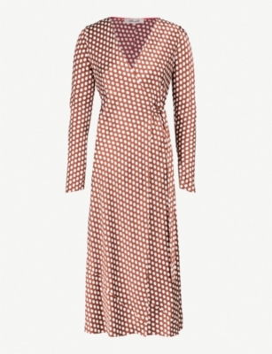 satin polka dot wrap dress