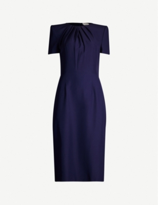 Alexander Mcqueen Gathered Padded-shoulder Crepe Dress In Sapphire