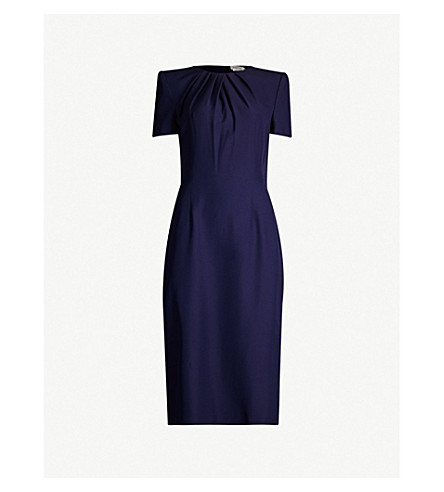 Alexander Mcqueen Gathered Padded-shoulder Crepe Dress In Sapphire