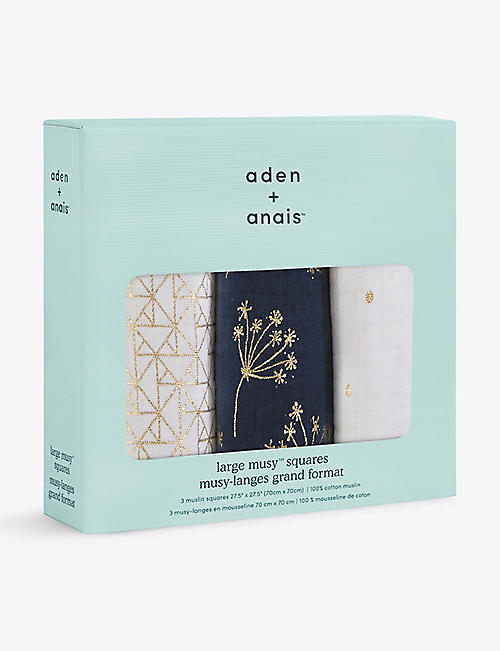 ADEN + ANAIS: Metallic Gold Deco Musy cotton muslin squares set of three