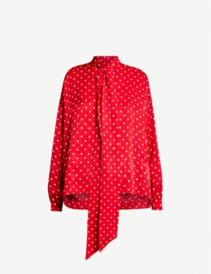 BALENCIAGA Tied-neck polka dot crepe shirt