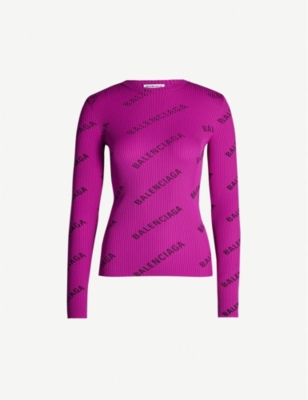 BALENCIAGA Logo-print ribbed jersey top