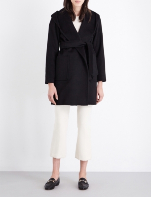 Shop Max Mara Rialto Wrap-over Camel Hair Coat In Black