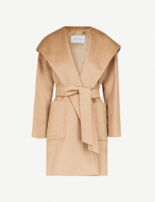 Max Mara Womens Camel Rialto Wrap-over Camel Hair Coat