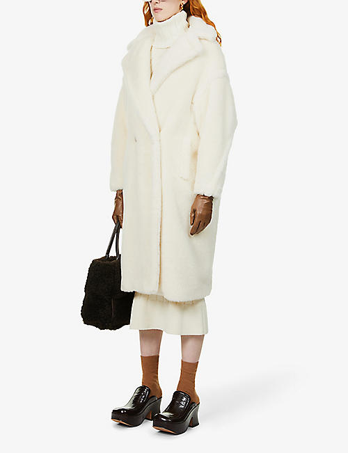 Wadonerful Women Jacket Coat Lapel Long Sleeve Double-Breasted Elegant Slim Winter Office Woolen Overcoat Solid Outwear 