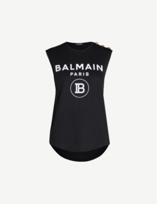 Buttoned-shoulders sleeveless cotton-jersey T-shirt - Noirblanc