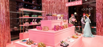 Tickled pink at the Gucci Corner Shop 