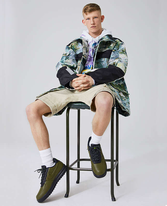 OFF-WHITE impressionism jacket worn with Ryan Hawaii hoody and Balmain shorts