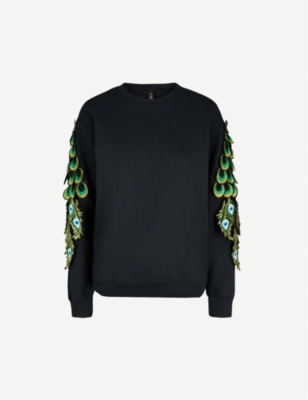 RAGYARD Peacock appliqué cotton-jersey sweatshirt
