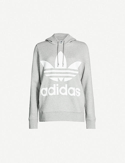 adidas Originals Trefoil printed satin jersey hooded top adidas Originals Trefoil printed satin jersey hooded top