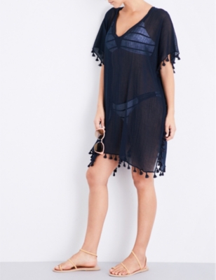 Seafolly Amnesia Crinkled-cotton Kaftan In Indigo