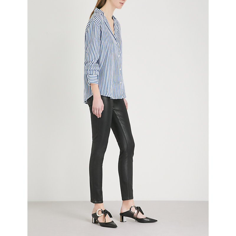 Shop Paige Womens Black Fog Luxe Hoxton Ankle Ultra-skinny High-rise Coated Stretch-denim Jeans