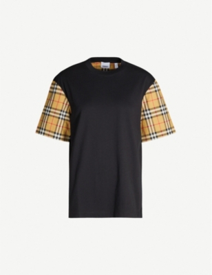 checked-sleeve cotton-jersey T-shirt 