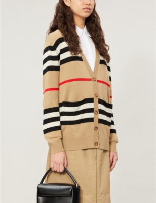 burberry icon stripe merino wool cardigan