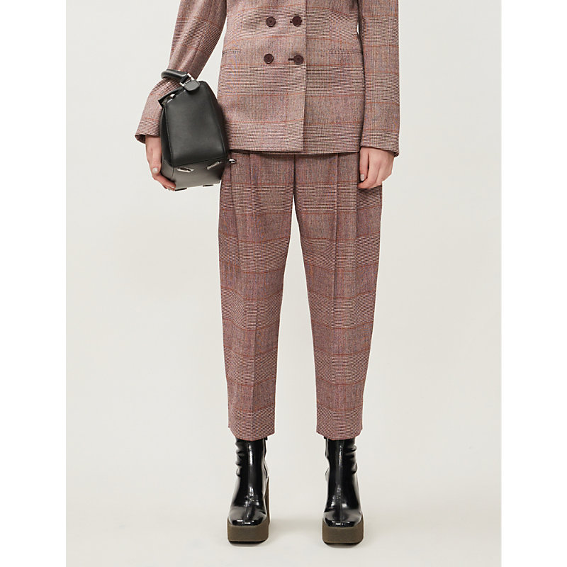 STELLA MCCARTNEY CHECKED WIDE CROPPED STRETCH-WOOL BLEND TROUSERS