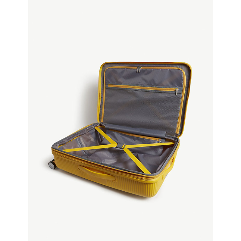 Shop American Tourister Golden Yellow Soundbox Expandable Four-wheel Suitcase 67cm