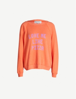 WILDFOX ‘Love me like pizza’ print cotton-blend sweatshirt