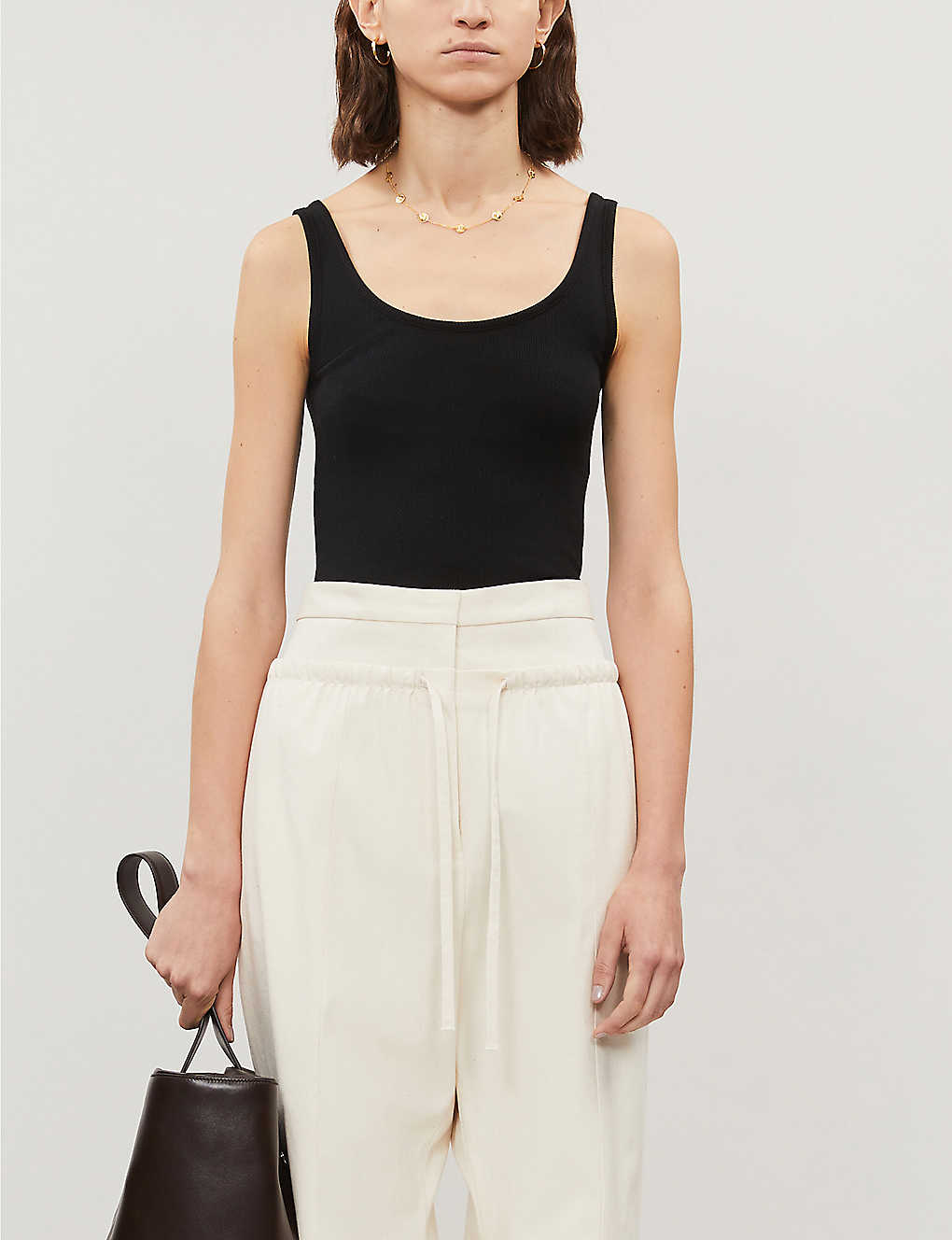 Shop Vince Fitted Sleeveless Cotton-blend Top In Black