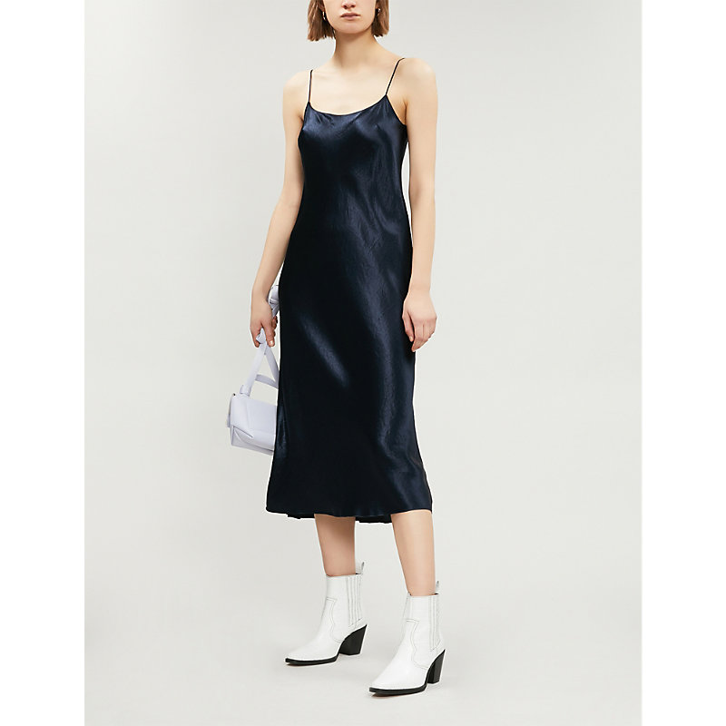 Shop Vince Womens Coastal (blue) Sleeveless Satin Slip Midi Dress