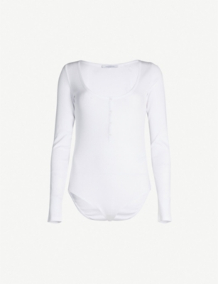 NINETY PERCENT Henley ribbed organic stretch-cotton body
