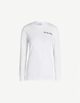 DOUBLE TROUBLE GANG Not your Baby-embroidered cotton-jersey top