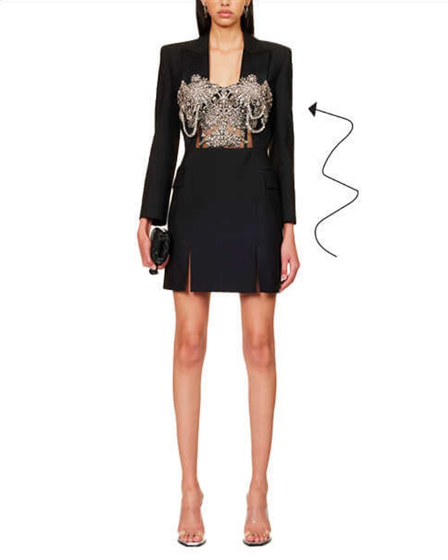 Alexander McQueen embellished-bodice peak-lapel slim-fit wool mini dress  