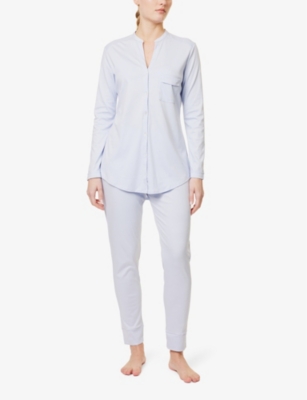 Hanro Pure Essence Cotton-jersey Pyjama Set In Blue Glow