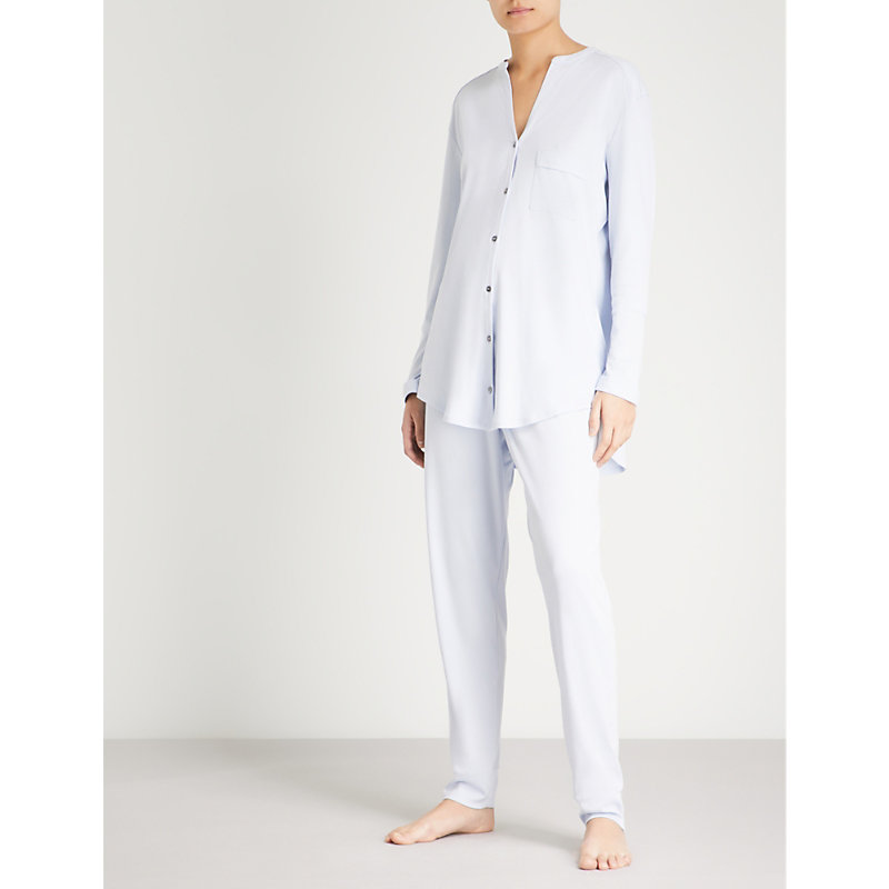 Shop Hanro Women's Blue Glow Pure Essence Cotton-jersey Pyjama Set