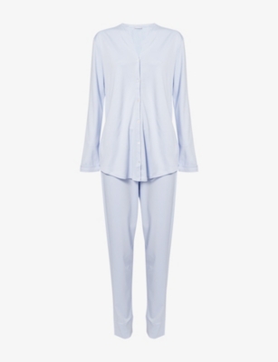 Hanro Pure Essence Cotton-jersey Pyjama Set In Blue Glow