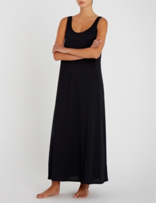 Shop Hanro Women's Black Deluxe Cotton-jersey Night Dress