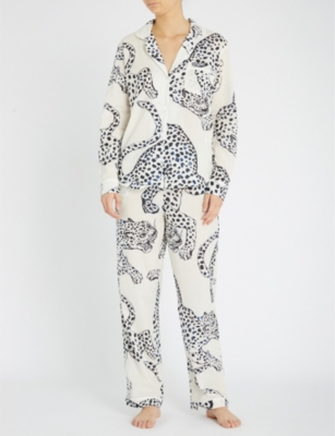 Desmond And Dempsey Printed Cotton Pyjama Set In Black Cream