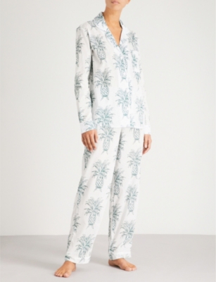 Shop Desmond And Dempsey Women's White Green Howie Cotton-voile Pyjama Set
