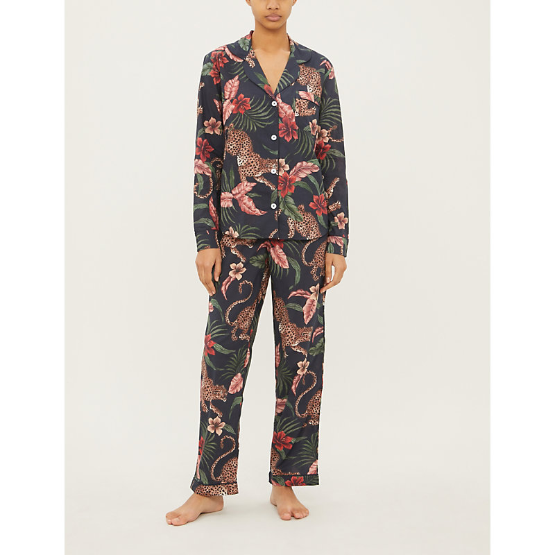 Shop Desmond And Dempsey Women's Navy Soleia Cotton Pyjama Set