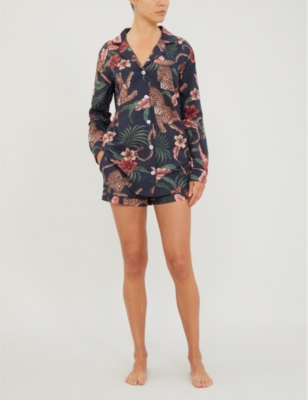 Shop Desmond And Dempsey Womens Navy Animal-print Cotton Pyjama Set