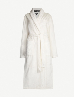 Logo-embroidered fleece dressing gown 