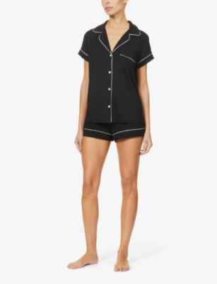 Eberjey Gisele Short Sleeve Crop Pajama Set In Black/sorbet Pink