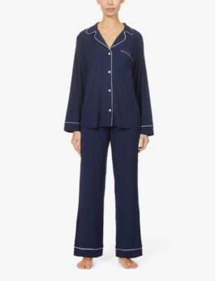Shop Eberjey Womens Navy/ivory Gisele Jersey Pyjama Set