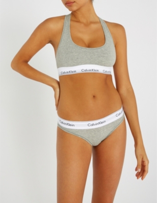 Shop Calvin Klein Modern Stretch-cotton Bikini Briefs In 020 Grey Heather